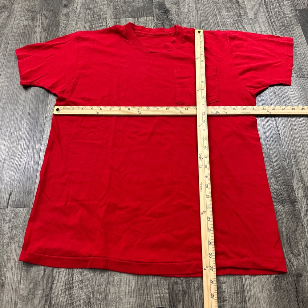 Vintage Red Blank Selvedge Pocket T Shirt Single Stitch - Picture 3 of 4